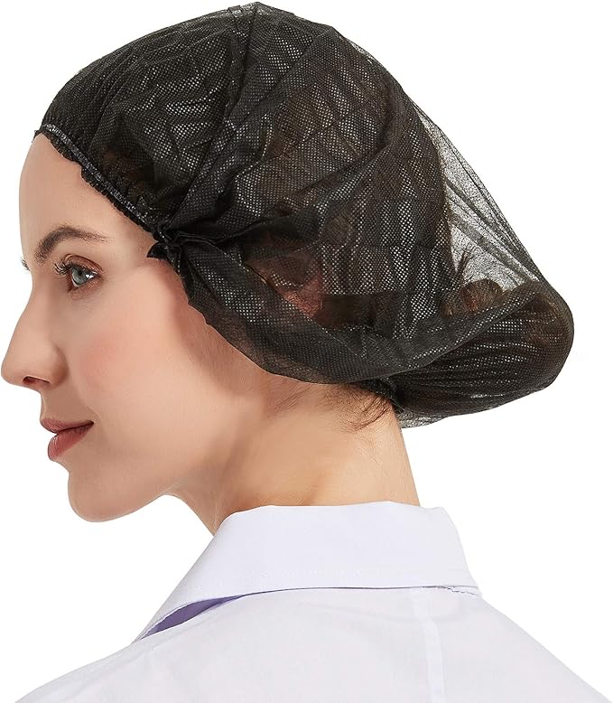 ProtectX 500-Pack Black Disposable Hair Nets, Elastic Head Cover, Bouffant Caps, Sanitation Head Cover for Food Service, Spa Men & Women - 21 inch