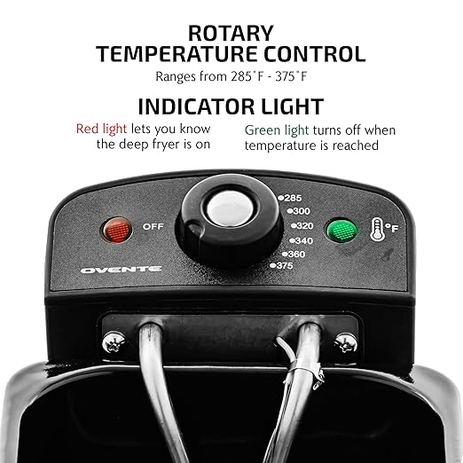 OVENTE Electric Deep Fryer 2L Capacity, Lid with Viewing Window, Adjustable Temperature, Removable Frying Basket & Cool Touch Handle, 1500W Power, Easy to Clean Stainless Steel Body, Copper FDM2201CO