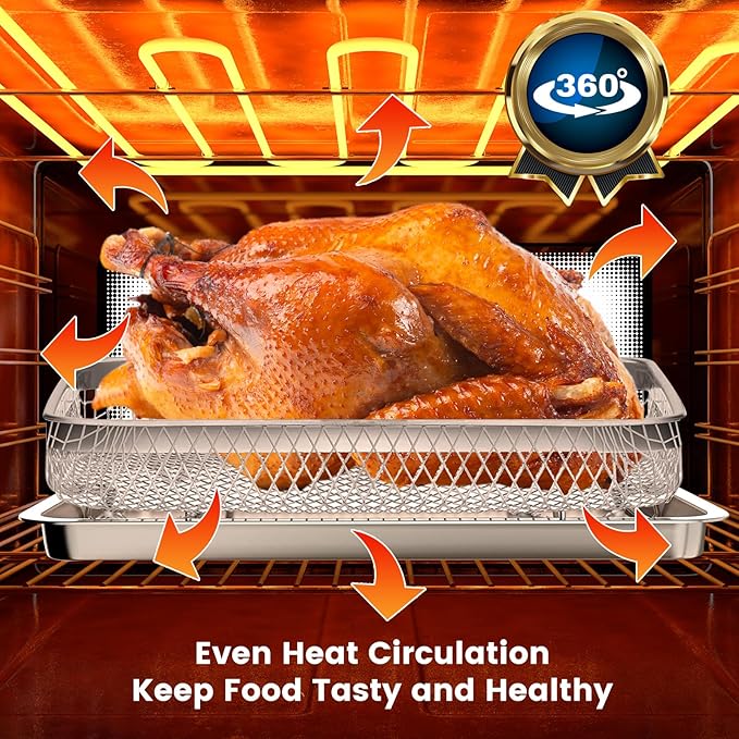 Air Fryer Tray Replacement for Cuisinart TOA-28 AFR-25 Toaster Air Fryer Convection Oven, 11.3 * 9.7'' Non-stick Mesh Air Fryer Stainless Steel Basket Wire Rack Accessories Parts, Dishwasher Safe