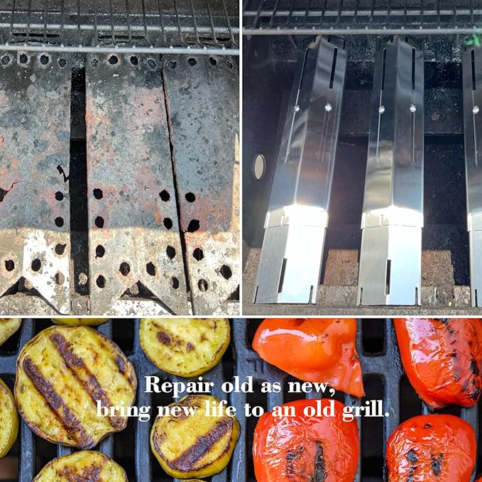 Upgraded Universal Adjustable Stainless Steel Grill Parts, Heat Plate Shield, Flavorizer Bar, Heat Tent, Burner Cover, Flame Tamer Replacement For Gas Grill, Extends from 11.75" up to 21" L（5 Pcs）