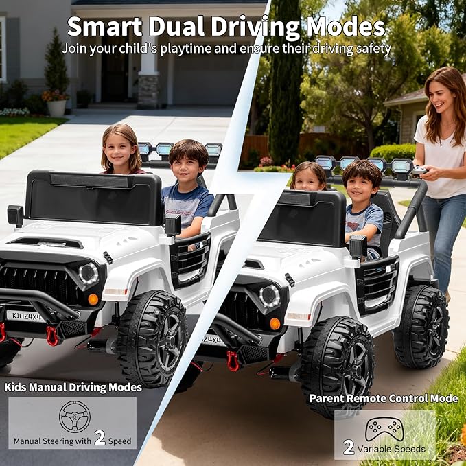 Kids 24v 2-Seater Electric Ride on Car,24v 4x4 Kids Electric Truck with Remote Control,2-Seater Ride-on Car, Spring Suspension & LED Lights for Backyard Exploration
