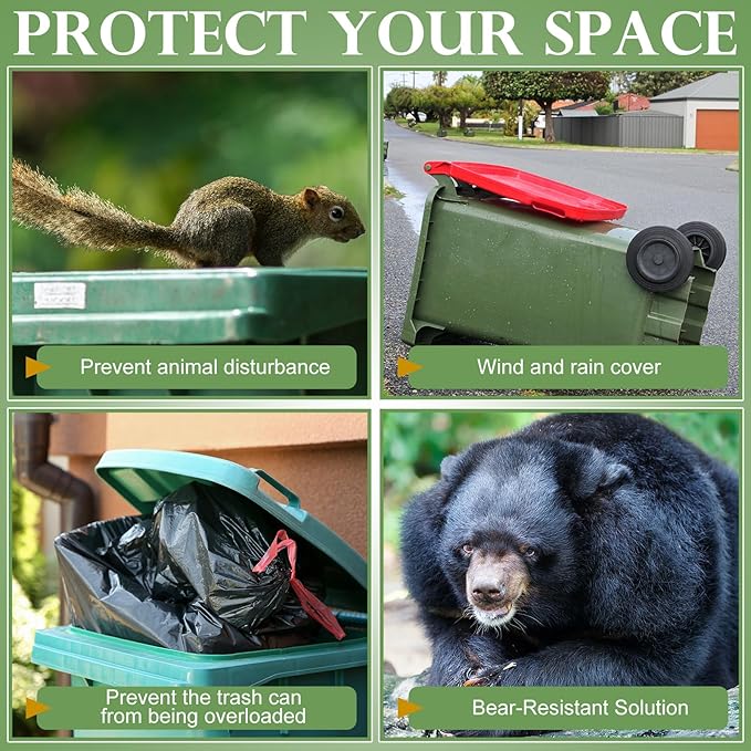 Windyun 4 Pcs Trash Can Locks for Animals Adjustable Metal Trash Can Lid Lock Claw Bear Proof Garbage Cans Straps Locks for Outdoor Animals Fits Multiple Sizes Cans
