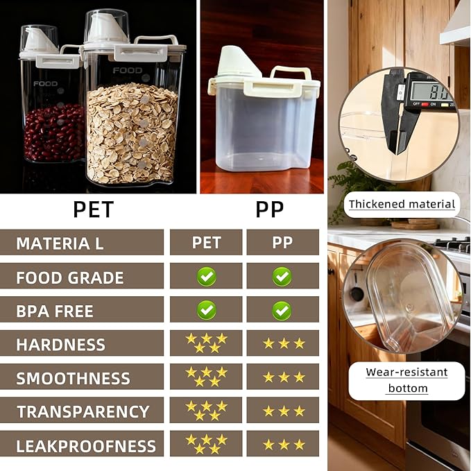 6-Pc Airtight Cereal Storage Containers Set(1.8L×3 & 2.5L×3), Cereal Containers Storage with Pour Spout & Measuring Cup, BPA-Free Plastic Canisters for Rice, Flour, Pet Food Kitchen Pantry