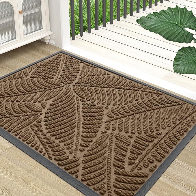 Colorxy Waterproof Doormat, Sturdy Natural Rubber Front Indoor Mat, Non Slip Low Profile Outdoor Door Mat, Stain and Fade Resistant Floor Mats, Easy Clean Patio Entry Mat, 59''x36'', Light Brown