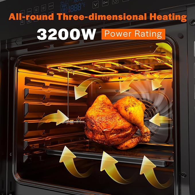 Empava 24 Inch Electric Single Wall Oven with 10 Cooking Modes, Convection Fan and Rotisserie, Screen Touch Control, Black Glass Door
