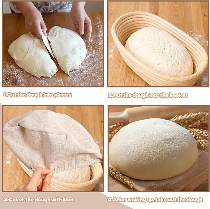8 Sets Bread Proofing Baskets Bulk Banneton Bread Proofing Basket with Cloth Liners and Dough Scrapers Natural Rattan Banneton Sourdough Bowl Basket for Bakers(10 Inch)