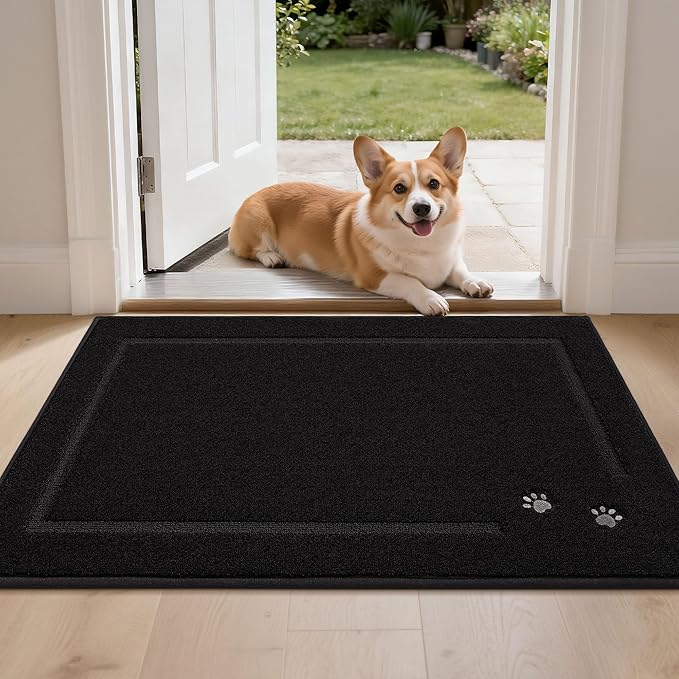 BEQHAUSE Dog Door Mat for Muddy Paws 24"x36" Dirt Trapper Absorbent Doormat Non Slip Entryway Rugs Washable Stain Resistant Welcome Floor Mat Soft Low-Profile for Front Back Door, Black