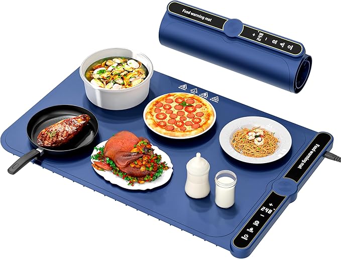 LYSXP 2025 Food Warming Mat, 15x23.6Inch 9-Level Temperature Adjustment, Multi-Functional Food Heater for Parties and Daily Use (Blue)