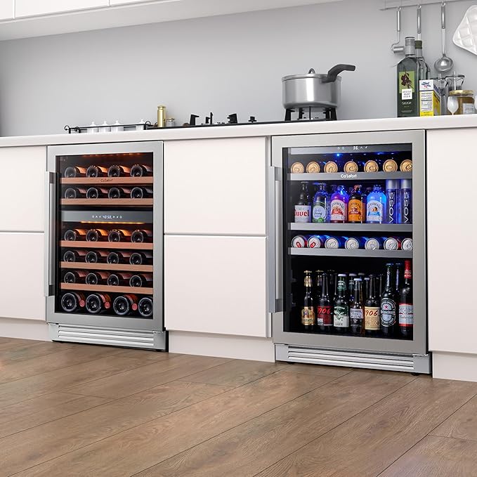 Ca'Lefort Wine Beverage Refrigerator Bundle - 48 Inch 34-65°F Drink Fridge Glass Door, 3 LED Dual Zone Wine Fridge Built-in or Freestanding, Holds 220 Cans and 52 Bottles (11.3 Cu.ft)