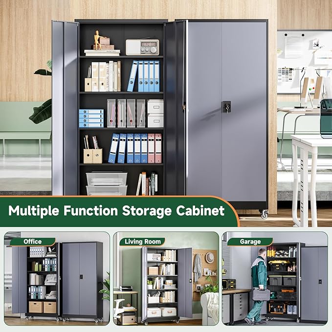 Letaya Metal Garage Storage Cabinets with Lock Door and Adjustable Shelves, Steel Tool Cabinets for Home,Office,Warehouse Organisieren (Black Grey, 75" H)