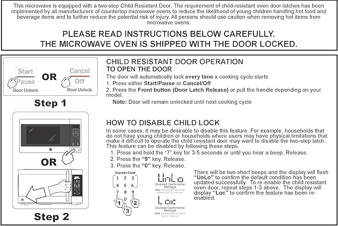 GE Compact Countertop Microwave Oven, 1.1 Cubic Ft., 950w Capacity, 6 Auto Cook Settings, Child-Lock Technology, Dorm Room, Apartment, Stainless Steel
