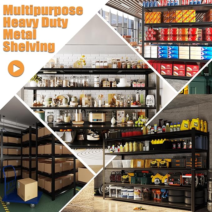 4PCS 59''W/72''H Garage Shelving Units Heavy Duty 3500LBS Metal Storage Shelves Adjustable Steel Industrial Shelving 5 Tier Storage Shelf Rack for Basement, Warehouse