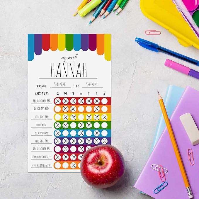 Cheerful Rainbow Weekly Chore Chart / 6" x 10" Sticky Note Fill in Task List/Engaging Week Assignment List
