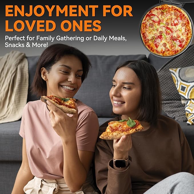 Baker’s Friend Pizza Maker Electric with Temperature Control, Indoor Quesadilla Maker, 12 Inch Electric Pizza Maker Machine for Home, Pizza Cooker, 1400W, Graphite