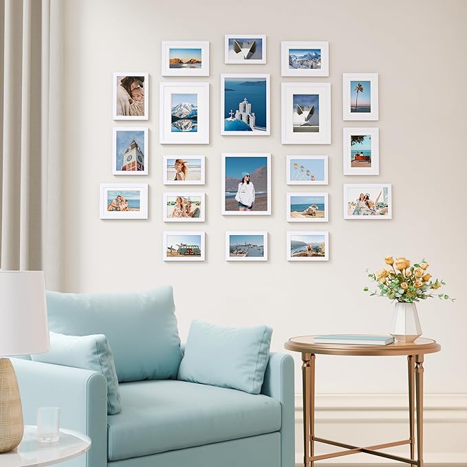 Vittanly 20 Pack Picture Frames Collage Wall Decor, Gallery Wall Frame Set with 4Pcs 8x10, 8Pcs 5x7 and 8Pcs 4x6 Photo Frames, Picture Frame Set for Wall Collage or Tabletop Display, White