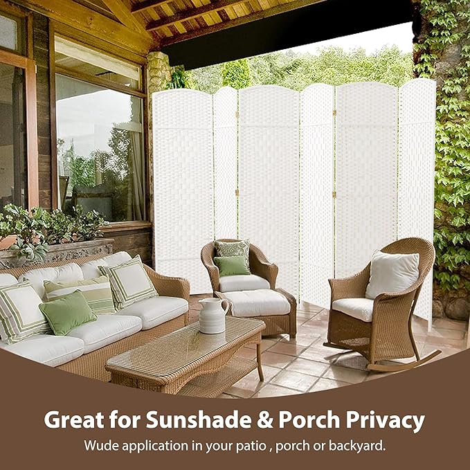 Duraspace 6 Panels Room Divider 6 FT Tall Weave Fiber Privacy Screen Freestanding Double Hinged Folding Screen Extra Wide Room Dividers for Patio Privacy (Off White)