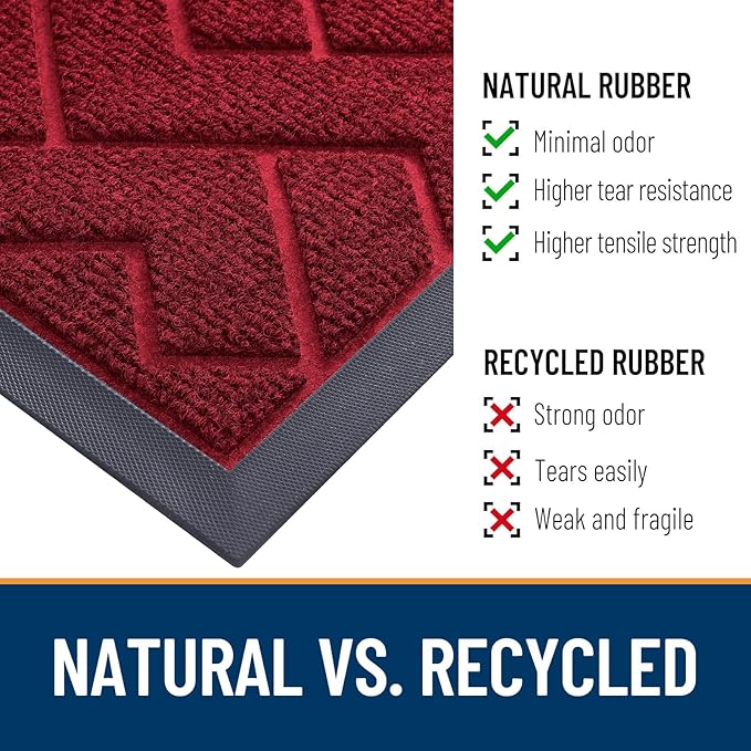OLANLY Front Door Mat Indoor Outdoor Entrance, Waterproof All-Season, All-Weather Doormat, Sturdy Natural Rubber, Low Profile, Easy Clean Patio Porch Entryway Mat, Herringbone Brick (Wine Red, 59x23)