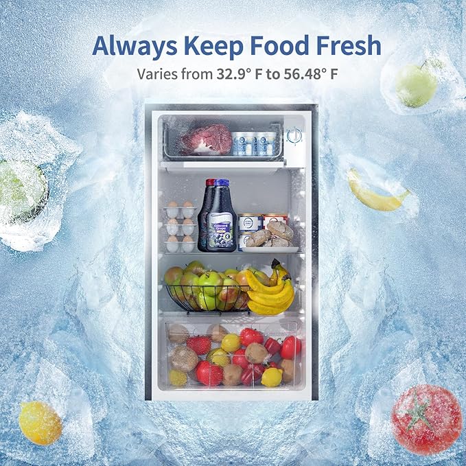 BANGSON Mini Fridge with Freezer, 3.2Cu.Ft, Single Door Small Refrigerator, Energy-efficient, Low Noise, Mini fridge for Bedroom Dorm and Office, Black