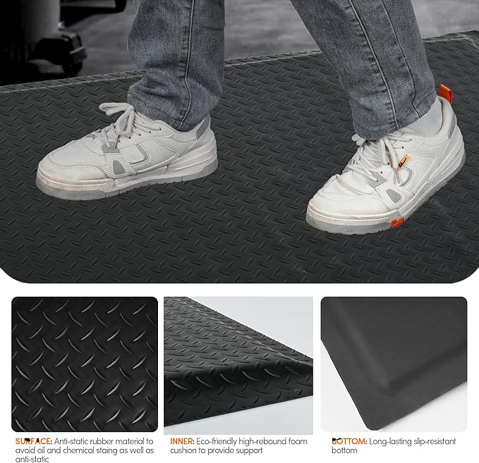 Anti Fatigue Mats Industrial 2' x 6' 15/16" Thick Ergonomic Standing Mat Commercial Kitchen Mat Heavy Duty Diamond Plate Cushioned Shop Floor Mats Helps Relieve Back and Leg Soreness