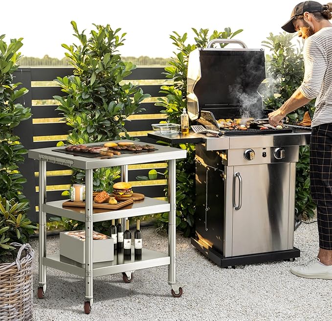 YITAHOME NSF Stainless Steel Table, 36" X 24" Worktable with Wheels, 3 Shelves Metal Prep Workstation for Home Kitchen Restaurant Garage Warehouse Outdoor