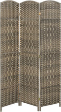 HOMCOM 3 Panel Room Divider, 6' Tall Folding Privacy Screen, Woven Freestanding Wall Partition for Home Office, Bedroom, Dark Rustic Oak
