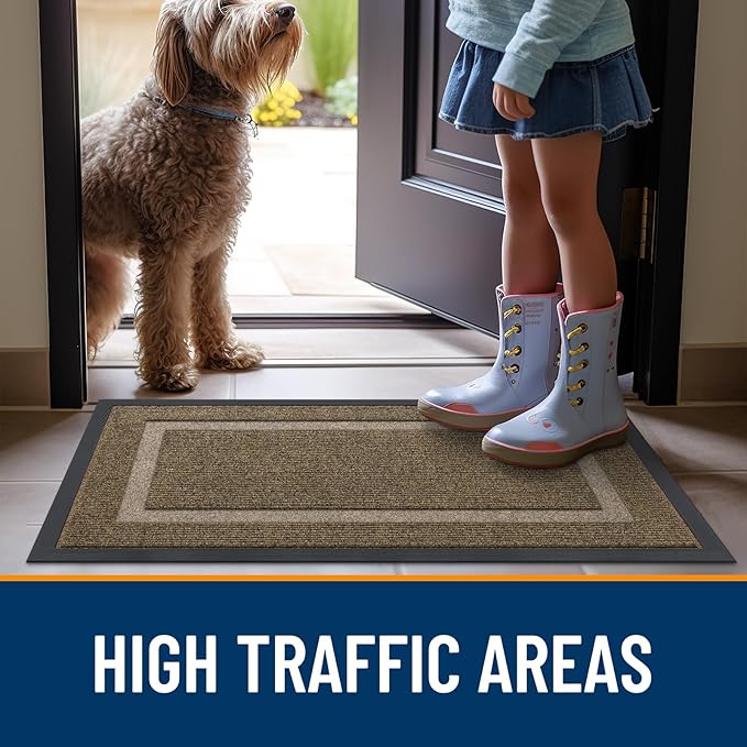 OLANLY Front Door Mat Indoor Outdoor Entrance, Waterproof All-Season, All-Weather Doormat, Sturdy Natural Rubber, Fade Resistant, Low Profile, Easy Clean Patio Porch Entryway Mat, 33x21, Brown