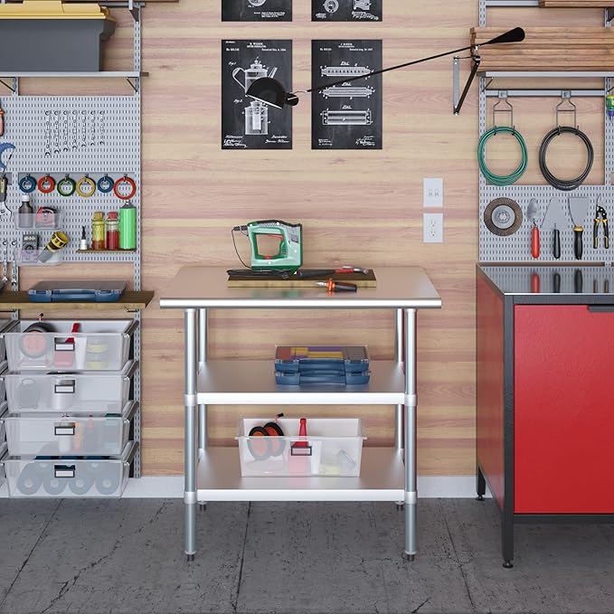 AmGood Stainless Steel Work Table with 2 Shelves | NSF | Metal Utility Table (36" Long x 24" Deep)