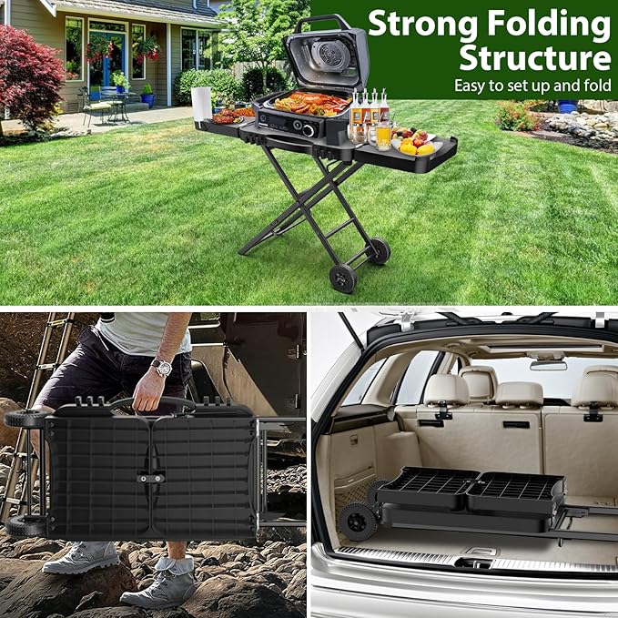 Portable Indoor Grill Table Stand for Ninja Woodfire Outdoor Grill(OG701 OG850 OG951 Series), 51in Large Space, Folding Camping Tailgating Table for Blackstone Griddle/Onni Pizza Oven,2 Wheels