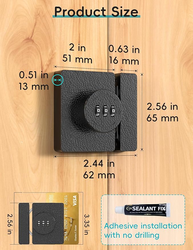 Keyless Combination Cabinet Lock, Anti-Pry 3-Digit Security for Swinging/Sliding Door, Drawer, Cupboard, Locker, Closet, Child Safety, Easy Installation (Black, 1 Pack)