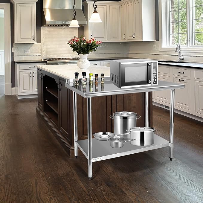 STABLEINK NSF Stainless Steel Table 24 x 60 Inches 5ft, Metal Prep & Work Tables with Adjustable Undershelf, for Commercial Kitchen, Restaurant, Hotel and Garage