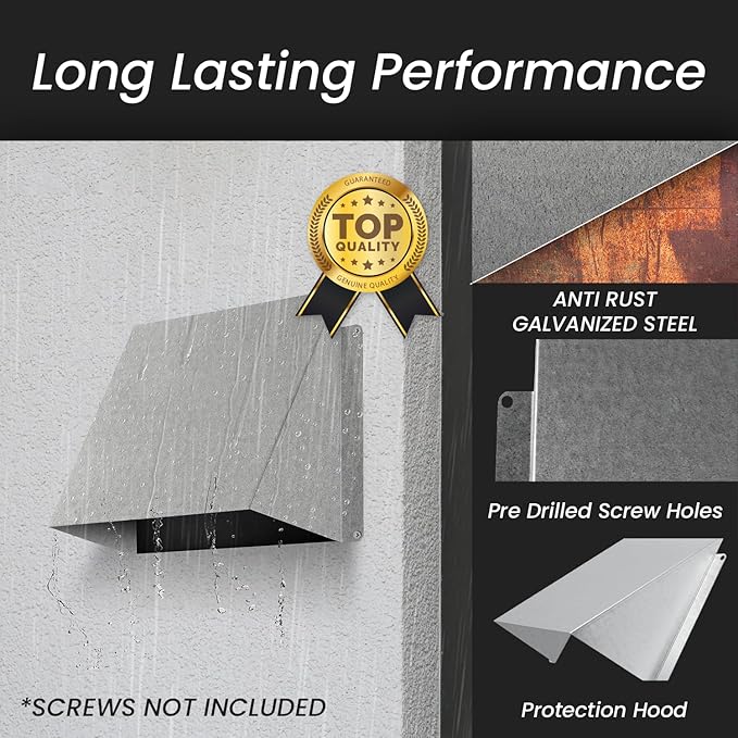 Repa Market 6 x 6 Inch Galvanized Steel Vent Cover - Duct Exhaust/Inlet Rain Deflector - Weatherproof Guard for Ventilation Systems/Indoor/Outdoor Vent Hood/Air Vent Grille Protection Roof