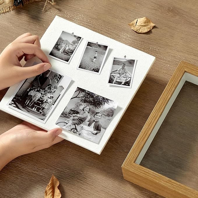 8x8 Shadow Box Display Case Picture Frame with Soft Linen Back,Large Wood Color Shadow Box 8x8 for Flowers Medal Display Case Jersey pet Graduation Memorabilia Baby Ltems Crafts Photos