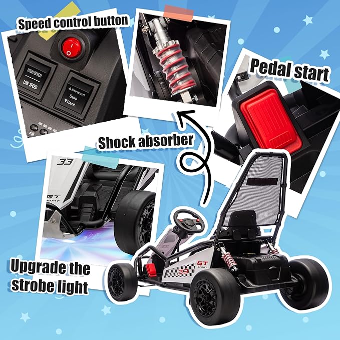 24V 8.5 MPH Electric Go Kart for Kids, 400W Powerful Drift Kart w/Front EVA Wheel & Metal Frame, Ride on Toy w/Music & Lights, Suspension, 2 Speed, 5 Point Harness, Crazy Cart for Ages 6+, Black