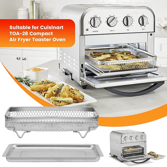 Air Fryer Tray Replacement for Cuisinart TOA-28 AFR-25 Toaster Air Fryer Convection Oven, 11.3 * 9.7'' Non-stick Mesh Air Fryer Stainless Steel Basket Wire Rack Accessories Parts, Dishwasher Safe
