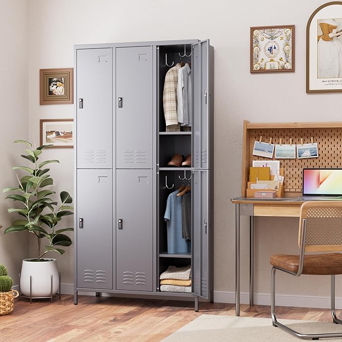 METAN Metal Locker for School Office Gym Bedroom,with Password Lock,6 Doors Steel Storage Lockers Cabinet for Employees,Industrial Storage with 1 Shelf,Assembly Required,Dark Gray