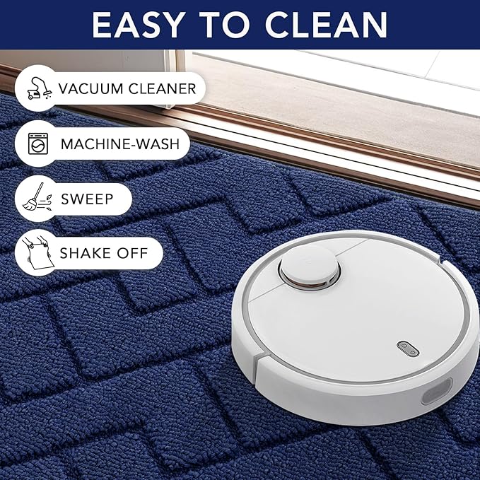 hicorfe Dirt Trapper Indoor Doormat,20"x59" Welcome Door mat,Non Slip Backing Washable Door Mats,Absorbent and Resistant Low-Profile Entrance Inside Floor Mat for Front Back Door,Entryway (Navy Blue)