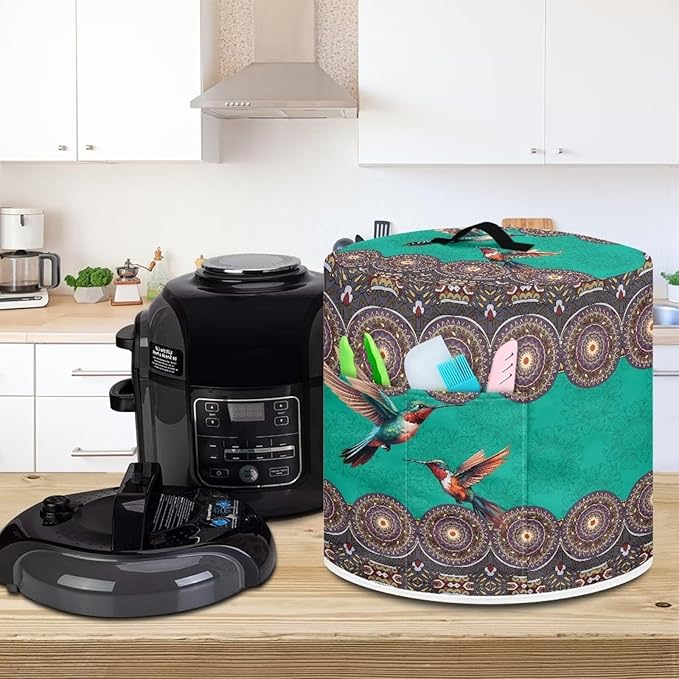Xoenoiee Boho Mandala Hummingbird Print Kitchen Appliance Dust Cover with Pockets, Electric Pressure Cooker Cover Compatible with Rice Cooker Air Fryer Covers, for 8 Quart