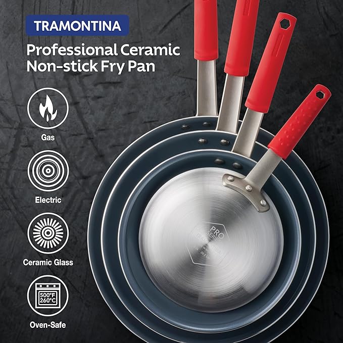 Tramontina Professional 12-Inch Ceramic Non Stick Large Frying Pan, Heavy-Gauge Aluminum Skillet with Ceramic Nonstick Coating, Dishwasher and Oven Safe, Gray