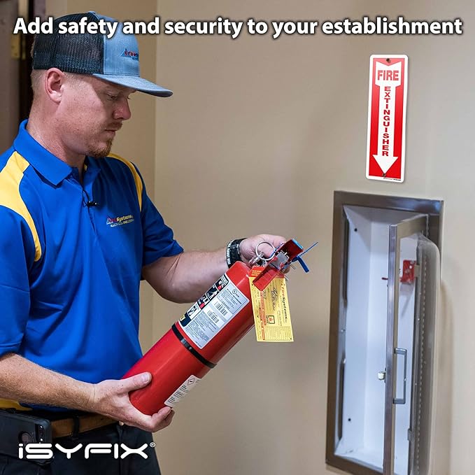 iSYFIX Reflective Fire Extinguisher Aluminum Signs – 10 Pack 4x12 Inch – Laminated for Ultimate UV and Fade Resistance, Indoor and Outdoor, for Business, Schools, Hospitals, Home