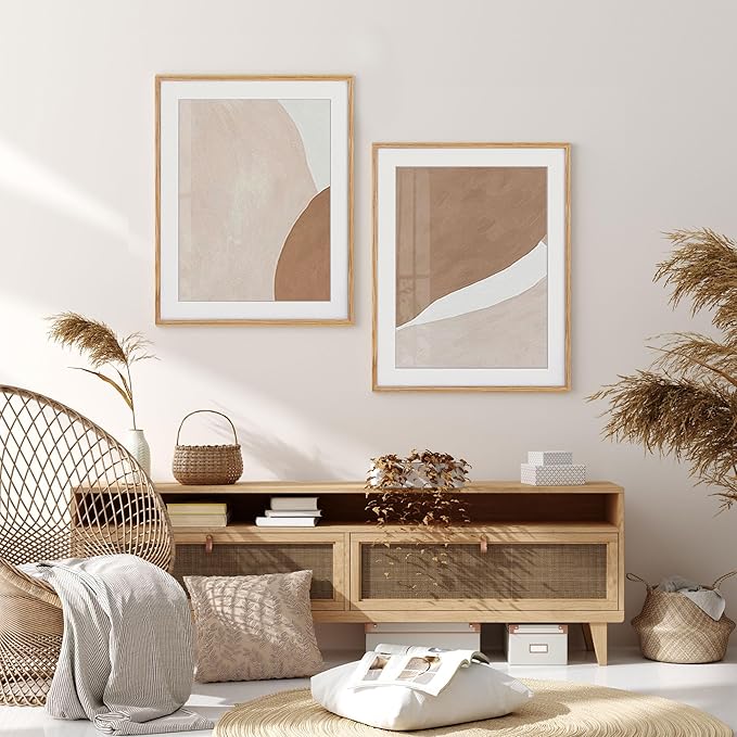 Fun Memories 22x28 Picture Frame, Natural Oak Wood 22 x 28 Poster Frames, Set of 2, 22x28 Frame Matted to 18x24, 22 by 28 Picture Frames with Tempered Glass, Oak Color