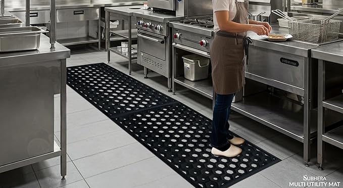Subhera Heavy-Duty Commercial Rubber Mat, Non-Slip Drainage Mat for Restaurant Kitchens, Bars & Entrances, Anti-Fatigue, All-Weather Floor Safety Mat (1 Pack - 36 x 60 Inches)