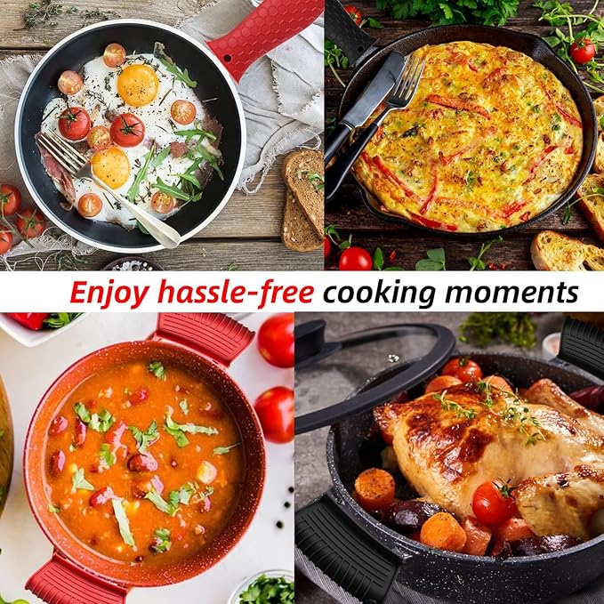 4 Pack Silicone Hot Handle Holder Cover Cast Iron Handle Cover Silicone Pot Holders Heat Resistant Assist Pan Handle Sleeve Non-Slip Pot Handle Covers for Cast Iron Skillet Metal Pan(Red)