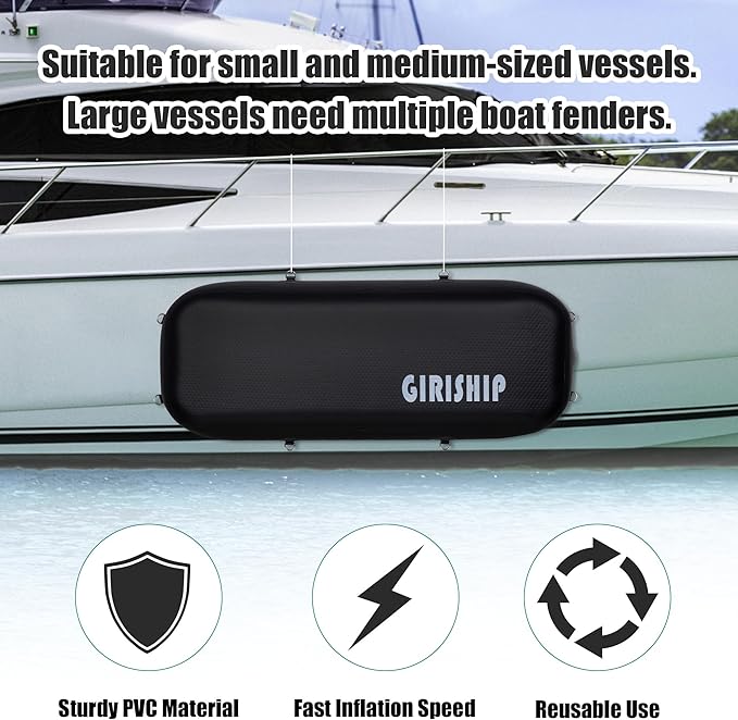10'×18"/24" Inflatable Boat Bumpers, Large Boat Fenders for Docking, Boat Bumpers for Docking with Mooring Ropes, Heavy Duty Dock Bumper for Yacht or Fishing Boat