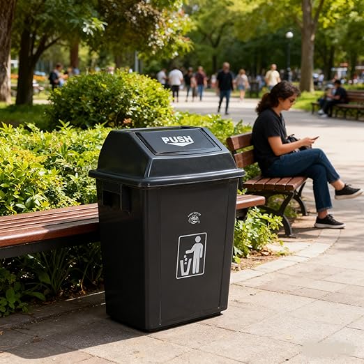 18 Gallon Plastic Trash Can with Swing Lid, 4-Pack Large Kitchen Swing-Top Garbage Can, Grey