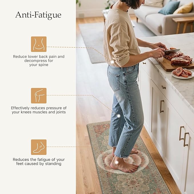 GENIMO Kitchen Mats for Floor 2PCs, Washable Anti Fatigue Mat for Cushioned, 23.6"x71"+20" x 32", Waterproof Kitchen Rugs, Non Slip Comfort Standing Mat Rug for Home, Sink, Laundry, Multi Color