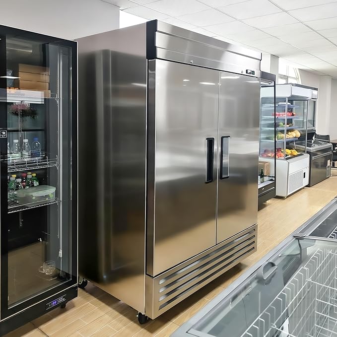 Malphi 54" W Commercial Reach-in Freezer, ETL Upright 2 doors Auto-Defrost，Capacity 48 cu. ft.stainless steel for Restaurant Kitchen Home Bar Shop -8°F