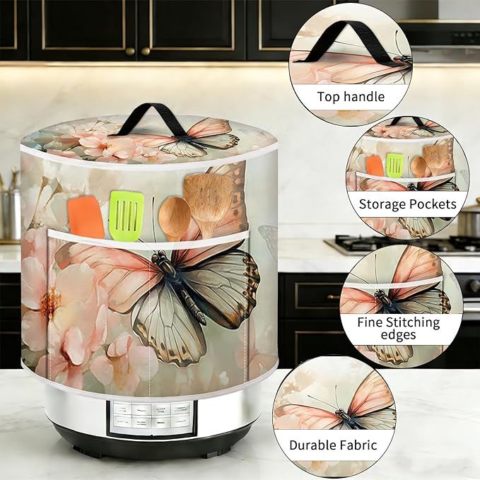Air Fryer Dust Cover with Top Handle and Storage Bag, Compatible with Rice Cookers, Pressure Cookers, Slow Cookers and Air Fryers, Available in 3-Quart, 6-Quart and 8-Quart Sizes.