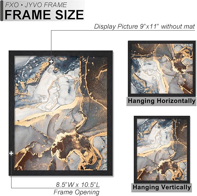 Engineered Wood 9x11 Picture Frame Set of 2, Black Frame for 9 x 11 Inch Picture Poster Photo, Light Weight 9 by 11 Frame with Wood-grain for Wall - 2 Pack/Black/9"x11"