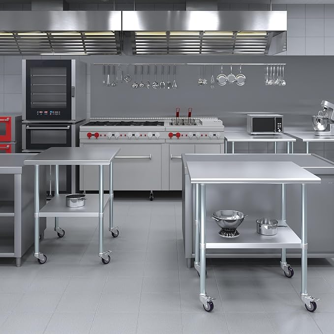 AmGood 36" Long x 30" Deep Stainless Steel Table with Casters