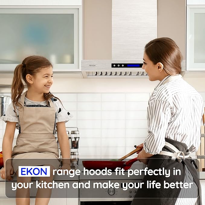 EKON 900 CFM Range Hood Stainless Steel 36 inch Kitchen Hood Vent With 4 Speeds Touch Panel Control LCD Display and Remote / 2 Pcs 3W Led Lights / 3 Pcs Baffle Filters NAP01-36N